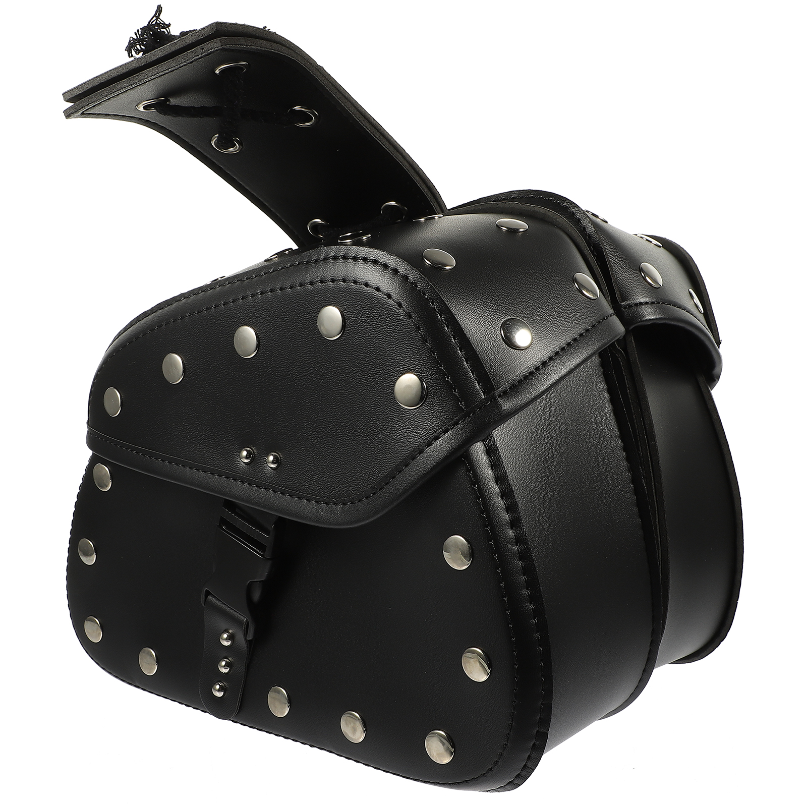 SOAC Black Faux PU Leather Motorcycle Bags with Reinforced Design for Motorcycles, (2-Piece)
